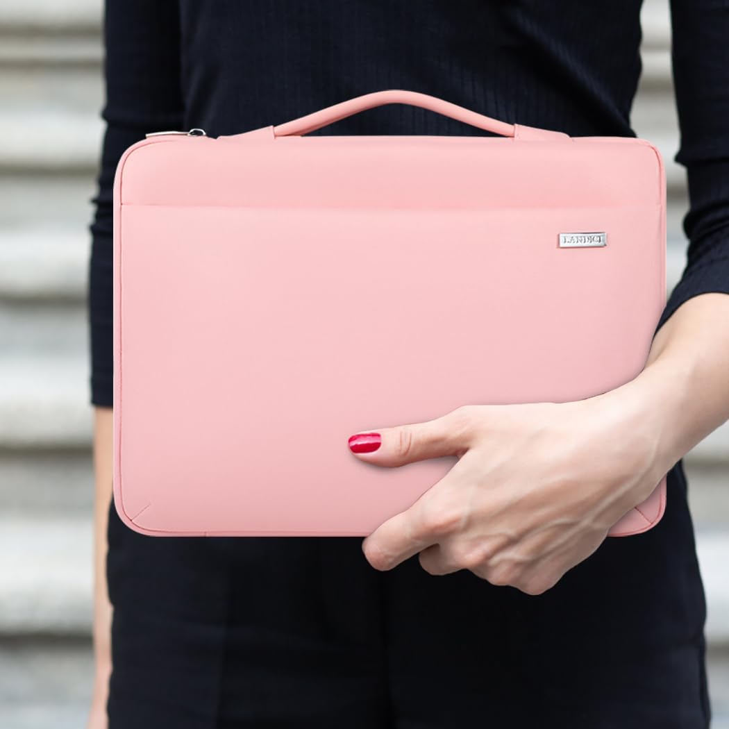 LANDICI 360°Laptop Sleeve Case 14 15 Inch Compatible with MacBook Air 15 M2/M3/M4 2022-2025, MacBook Pro 15, Hp chromebook 14, Waterproof Computer Bag Cover with Handle, Pink