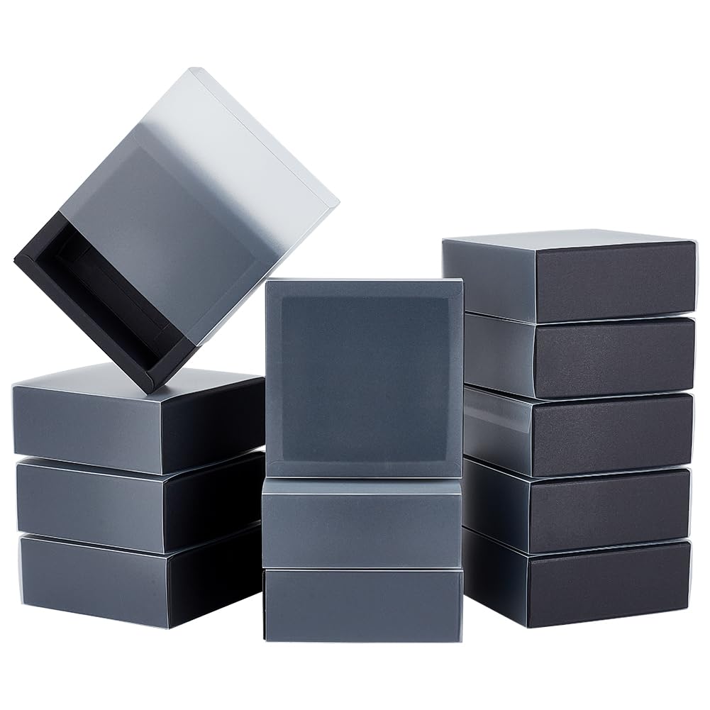 BENECREAT 16 Scatole Per Cassetti In Carta Kraft Nera 14.2x10.2x2.2cm - Confezioni Regalo Rettangolari Per Biscotti E Gioielli