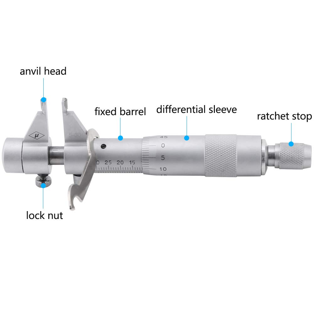 Inside Micrometer, Measuring Heads for Internal Size Measurement, Stainless Steel Body, 5-30mm Range, 0.01mm Accuracy for Machinists, Craftsmen, Stainless Steel