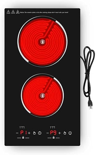 Miniatura 11 de VBGK Cocina eléctrica, 110 V, 24 pulgadas, 2 quemadores, estufa integrada y encimera, estufa de 2200 W, 9 niveles de potencia, bloqueo y