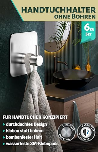Menz Handtuchhalter ohne Bohren aus Edelstahl, 6 Stück, Silber – Ansicht 2