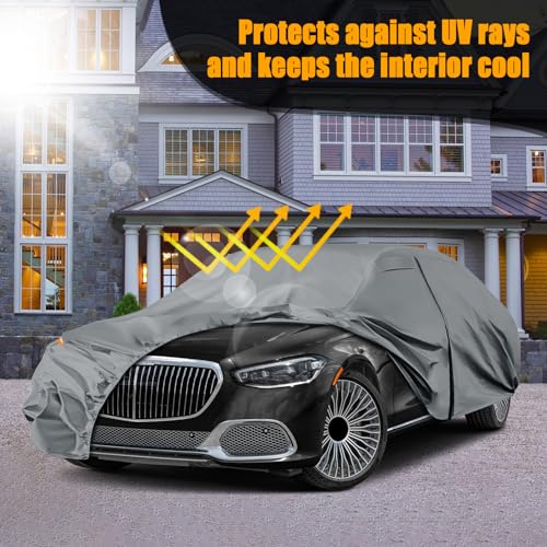 Image of Waterproof Premium Car Covers Replace for 2006-2025 Mercedes Benz S-Class S350 S400 S450, 10 Layers Heavy Duty All Weather Car Cover with Zipper Door, Windproof Bands for Snow Rain Dust Protection
