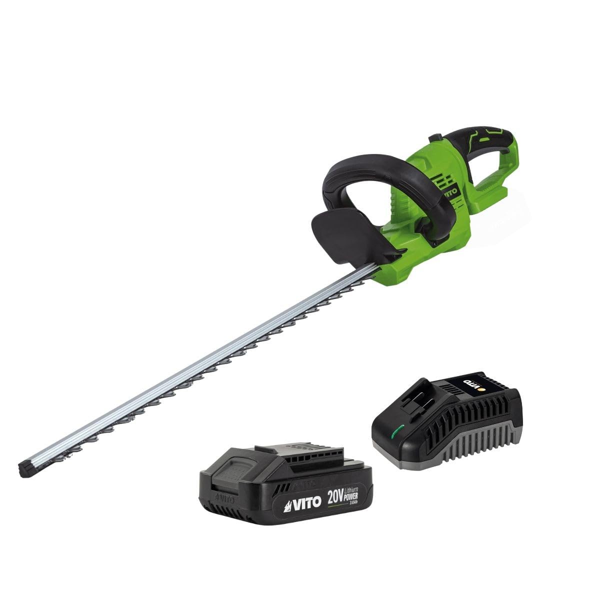 VITO - Tamaño de setos inalámbrico de 20 V + batería de litio 3,0 AH hoja de 51 cm cargador rápido