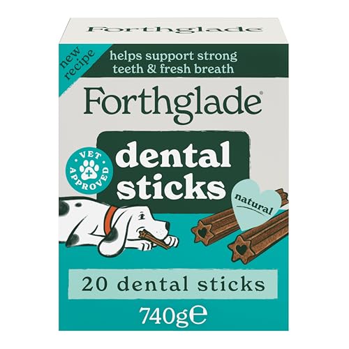 Forthglade Natural Dog Dental Sticks (20 Sticks) - Plant-Based & Grain Free Dog Treats Dental Chews for Fresh Breath Removes Plaque and Tartar Resealable Bags