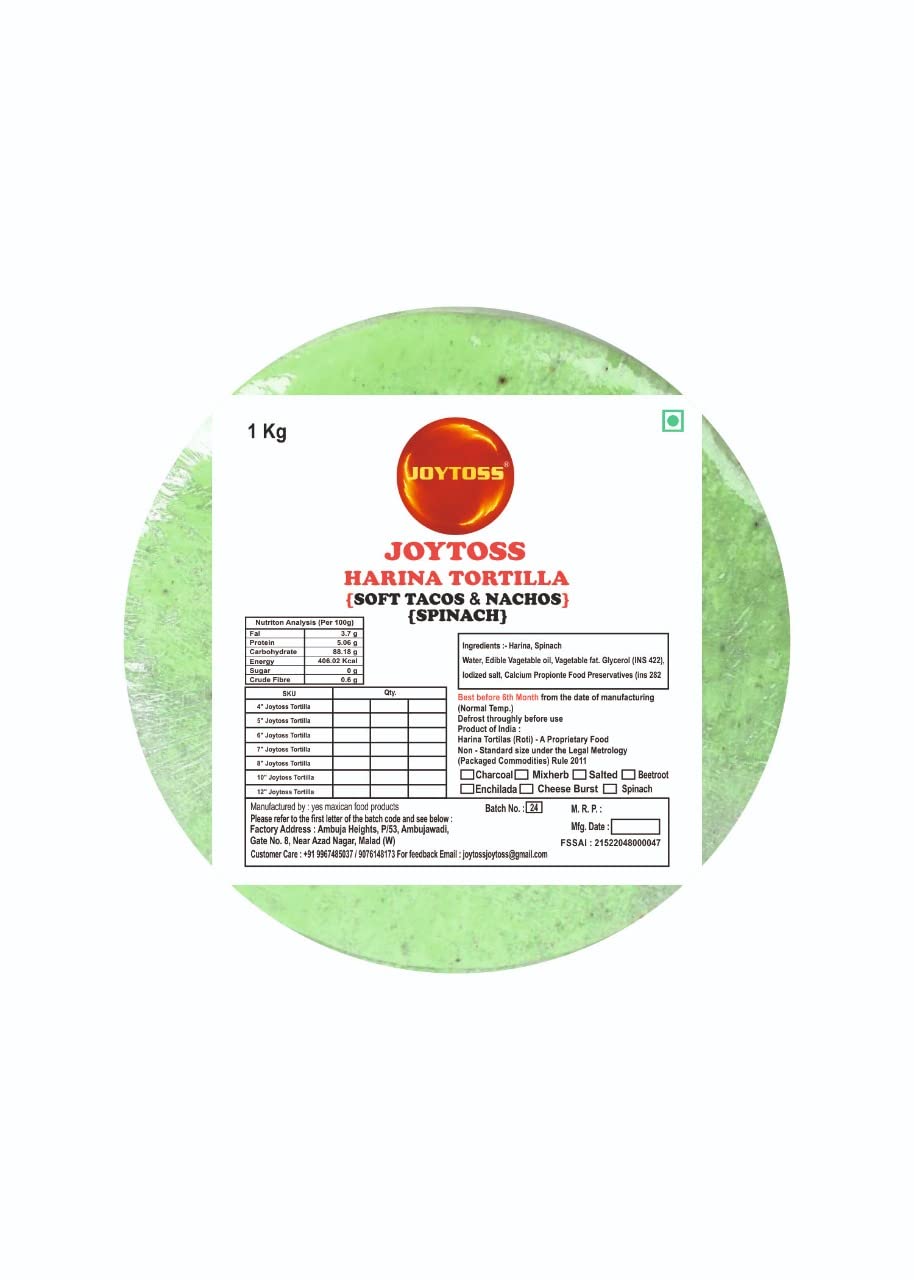 JOYTOSS Harina Tortilla Wrap | Fresh Taste & Soft Texture l Best for Wraps, Tacos, Nachos & Rolls l Ready to Eat Healthy Food - Pack of 25 (SPINACH) (B0BSB4Q8TM) Amazon Price History, Amazon Price Tracker