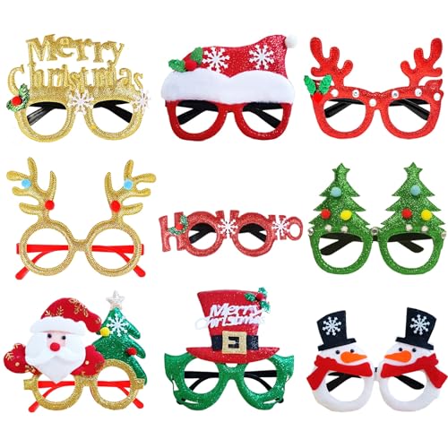 Image of LMSHOWOWO 9 Pieces Christmas Glasses, Glitter Party Glasses Frame