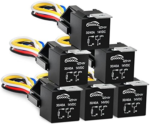 GOOACC 6 Pack Automotive Relay Harness Set 5-Pin 30/40A 12V SPDT with Interlocking Relay Socket and Harnesses,2 Years Warranty