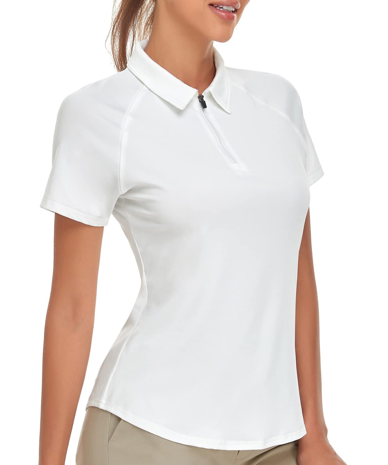 Soneven Poloshirt für Damen Kurzarm Sportshirt Damen mit 1/4 Reißverschluss Sport Tshirts Damen Schnelltrocknend Atmungsaktiv Polohemd für Golf Reiten Tennis Fitness Trainning Laufen