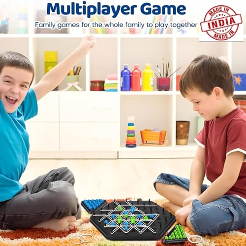 Image of Mashes Chain Triangle Chess Game Triggle Rubber Band Game for Kids & Adults, Fun Family Board Game, Brain Teaser Puzzle, Interactive Chess Set for 2-4 Players, Multicolour