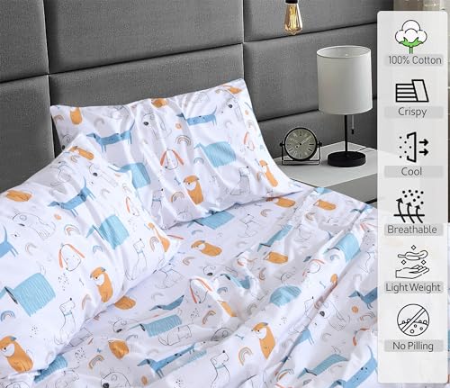 RUVANTI 100% Cotton Full Size Bed Sheets, 4 Pieces, Soft & Breathable Percale Weave Bedding, Deep Pocket 16", Hotel Standard, Crisp Cool Feel, Durable, Perfect Sheet Set Floral, Puppy Me