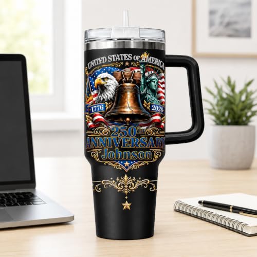 Image of Personalized 250th Anniversary Of America Tumbler - Custom Patriotic USA Flag 1776-2026 Gifts - US Eagle Freedom Tumbler 40oz A19 - American Flag Independence Celebration Gifts For Men, Women