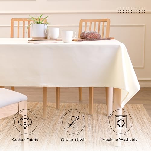 Image of Encasa XO Dining Table Cover | 140x180 cm in Cotton Canvas Rectangular Tablecloth | Natural Table Cloth For Dining Table Fall Decoration, Holiday & Christmas Festivals - Machine Washable