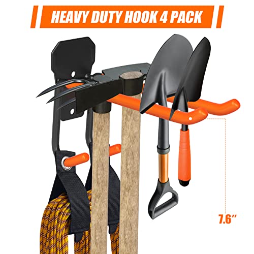 Tvkb Garage Hooks Heavy Duty Tool Organizer, Wall Mount Hanger Rack Garage Storage Utility Hooks 4 Pack With 2 Nylon Straps For Car Tires, Ladders, Chairs, Power Tools, Garden Tools 8Pcs #TOP1