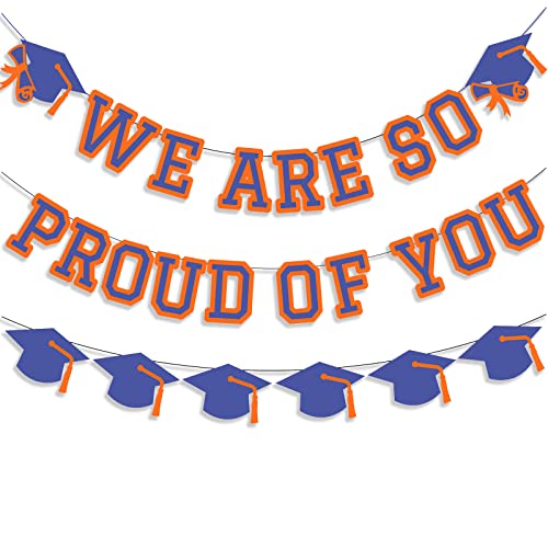 Image of We Are So Proud Of You Banner Graduation Party Decorations Congrats Grad Cap Garlands Wall Sign Blue And Orange