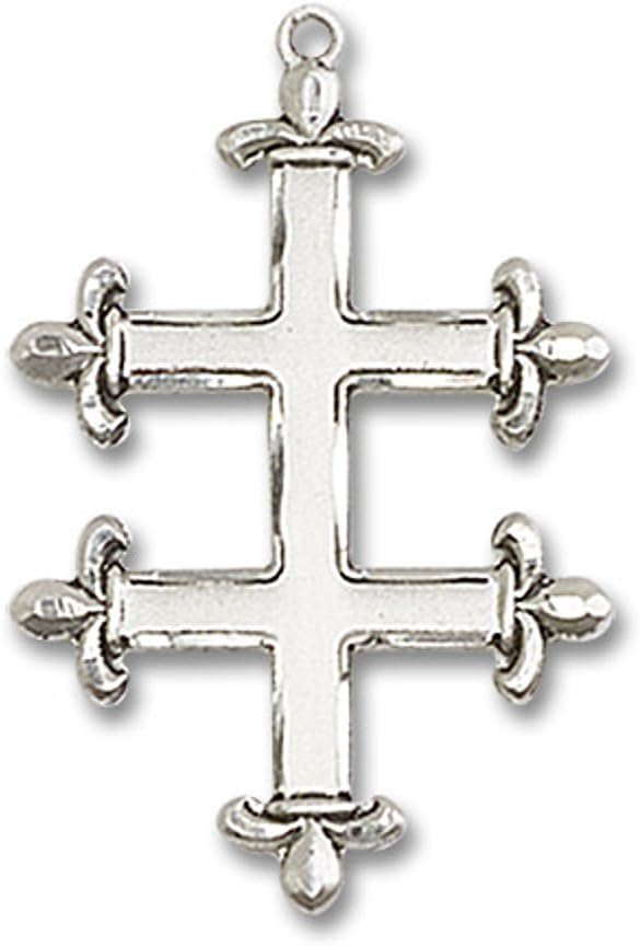 Large Sterling Silver Cross of Lorraine(24" Silverplate Chain)