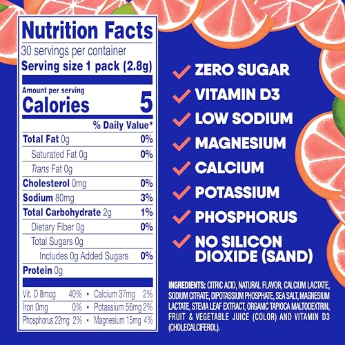 Image of GoHydrate Low Sodium Electrolytes Powder Packets Sugar Free - Instant Hydration Daily Drink Mix - Zero Sugar Water Flavor Packet Singles with Vitamin D - (Grapefruit, 30 Packs) | Instant hydration daily drink mix; water flavor packet singles with Vitamin D