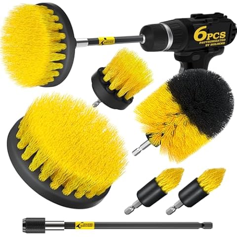 Holikme 6Pack Cleaning Brush Power Scrubber Cleaning Brush Extended Long Attachment Set All Purpose Scrub Brushes Kit for Grout, Floor, Tub, Shower, Tile, Bathroom,Car Cleaning Brush，Yellow Cover