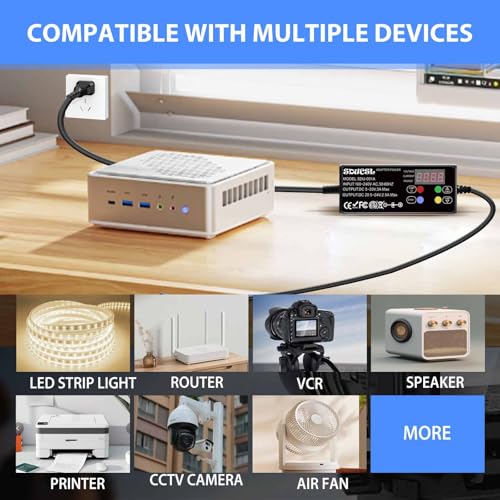 UL-Adjustable DC Power Supply 3A 100-240V Input, 5V/9V/12V/15V/18V/20V/24V Output, 3-Button Control & LED Display for Home, Lab, Industrial Tools (5-24V 4Key)3