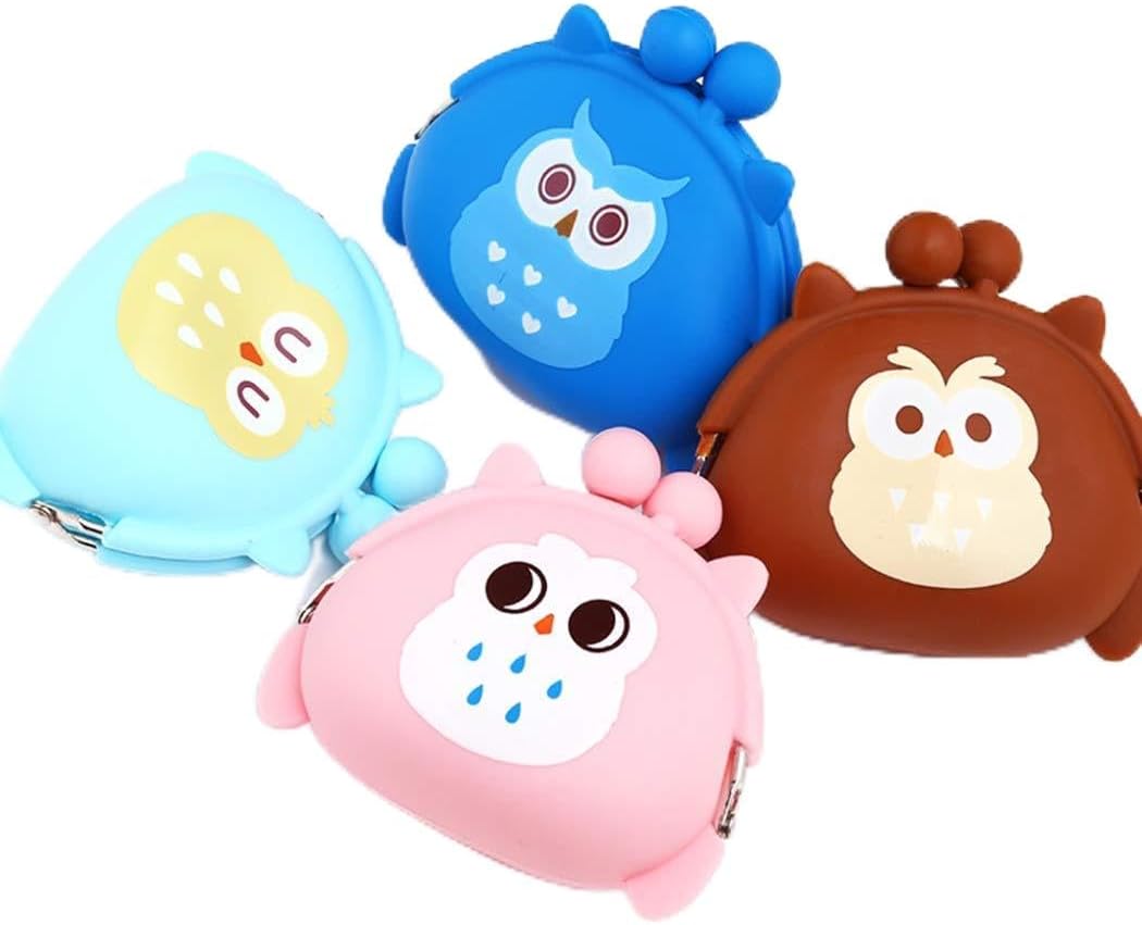 Women Girls Owl Silicone Jelly Wallet Coin Change Purse Key Pouch Pink+Blue+Green+Brown 4PCS