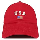 Trendy Apparel Shop American Flag and USA Embroidered Dad Hat Patriotic Cap - Red