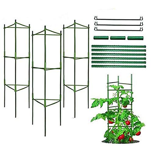 Preisvergleich Produktbild Pflanzenhalter, Rankhilfe Pflanzen, Robuste Tomatenkäfig, Gartenpflanze StützstangenKäfig Lange Stahl, Kunststoff beschichtete Pflanzen Sticks mit Verbindungsstange (DREI Sätze)