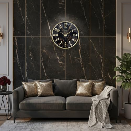 Image of RANDOM Silent Wall Clock, Non-Ticking Quartz Movement, Foiling Ring and 3D Numbers (Gold Accent)