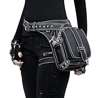 Marsupio Moto In Pelle Punk – Borsa A Tracolla Da Gamba E Fianco, Nero 043, Media, Con Catena, Stile Steampunk