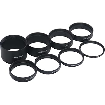 8pcs M48x0.75 Telescopic Extension Tube Set T2 Extension Tube Set Length 3mm 5mm 7mm 10mm 12mm 15mm 20mm 30mm Extendable for Astronomical Telescope Photography