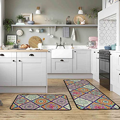 Flippana Boho Kitchen Rugs And Mats For Floor, Non-Slip Backing Kitchen Mat Set Of 2 Bohemian Decor Anti Fatigue Kitchen Rug Sets With Runner For Home Kitchen Dining Room 17"X47.2"+17"X30" #TOP6
