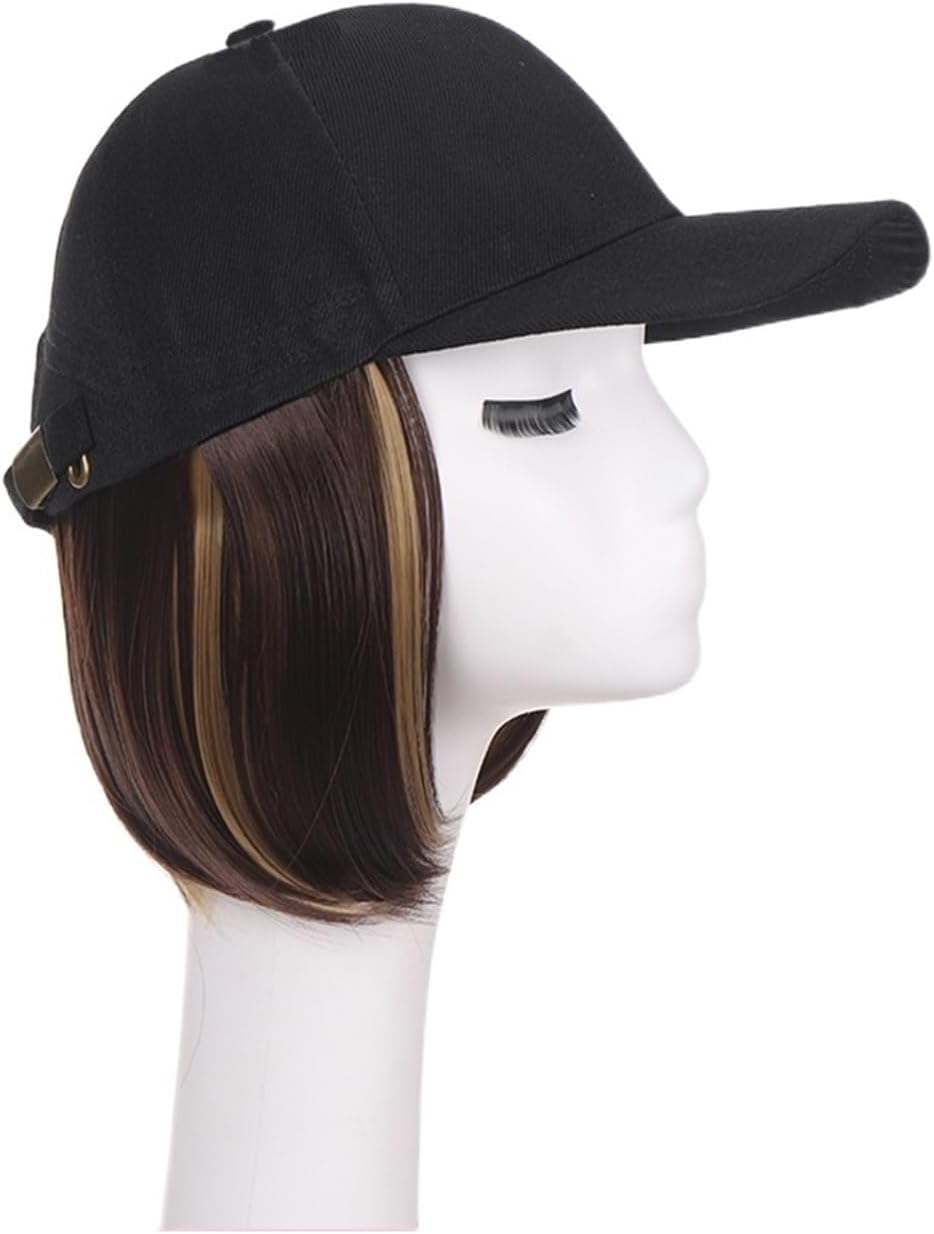 Wig Cap Hat with Wig for Women Synthetic Extensions Hair Short Straight Naturally Connect Baseball Cap Adjustable Wig with Cap Hair Extension Cap(5)