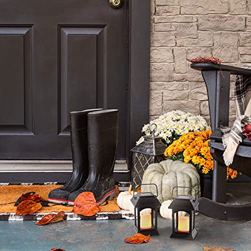 Small Outdoor Solar Lanterns - 6 Inch Black Lantern With Solar Powered Led Candle, Waterproof, Dusk To Dawn Timer, Hanging, Table Top, Porch Or Front Steps Lighting - Set Of 2 #TOP7