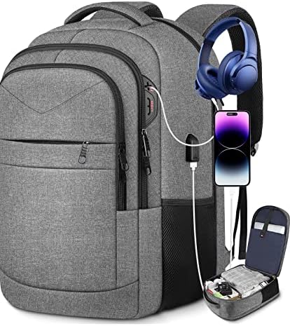 Lapsouno Laptop Backpack, Large Backpack, Travel Backpack, Extra Large TSA 17 Inch Carry on Backpack, Anti-Theft Backpack with USB Port, Water Resistant Computer Backpack Gift for Men Women,Grey