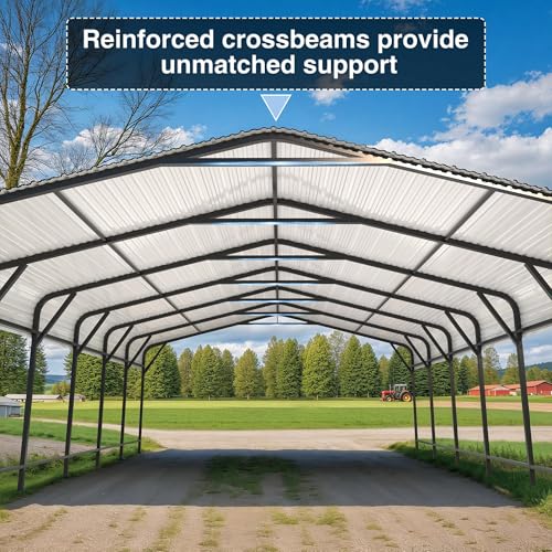 Image of AirWire 20x30 FT Metal Carport, Heavy Duty Car Port Canopy with Reinforced Base and Galvanized Steel Roof & Frame, 2 Car Garage Shelter for Car, Boats and Trucks