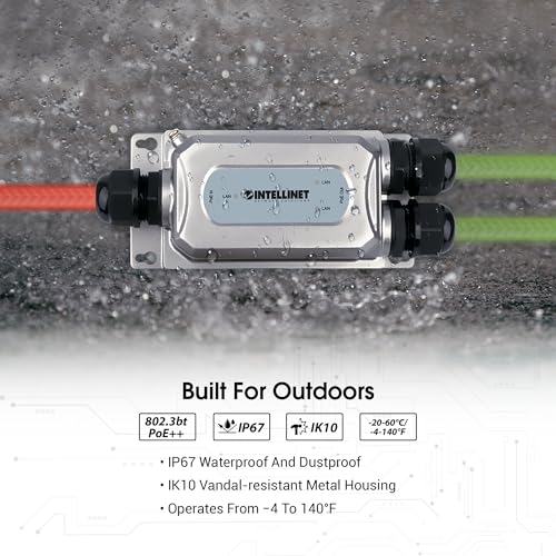 Image of Intellinet 2-Port Outdoor Gigabit PoE++ Extender, 60W, IP67 IK10 | IEEE 802.3bt /at /af compliant unit extends Ethernet to 656 ft, supports 95 W input, 6 kV surge protection | 561648