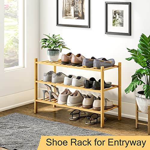 3-Tier Bamboo Shoe Rack For Entryway, Stackable | Heavy Duty | Multi-Function, Free Standing Shoe Racks For Bedroom Hallway Closet #TOP1