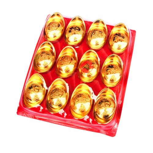 12pcs Simulation Small Ingot Chinese Golden Ingots Lucky Chinese Money Ornaments Spring Festival Yuan Wealth Feng Shui Ornament Bar Sculpture Plastic Office