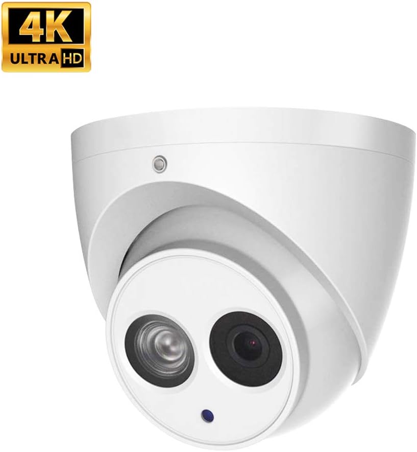 UltraHD 8MP 4K Outdoor PoE IP Camera IPC-HDW4831EM-ASE 2.8mm, 3840 X 2160, Dome Security Camera with Audio, Built-in Mic, IR 164ft Night Vision, Smart H.265+ WDR, IVS, SD Card Slot, IP67, ONVIF