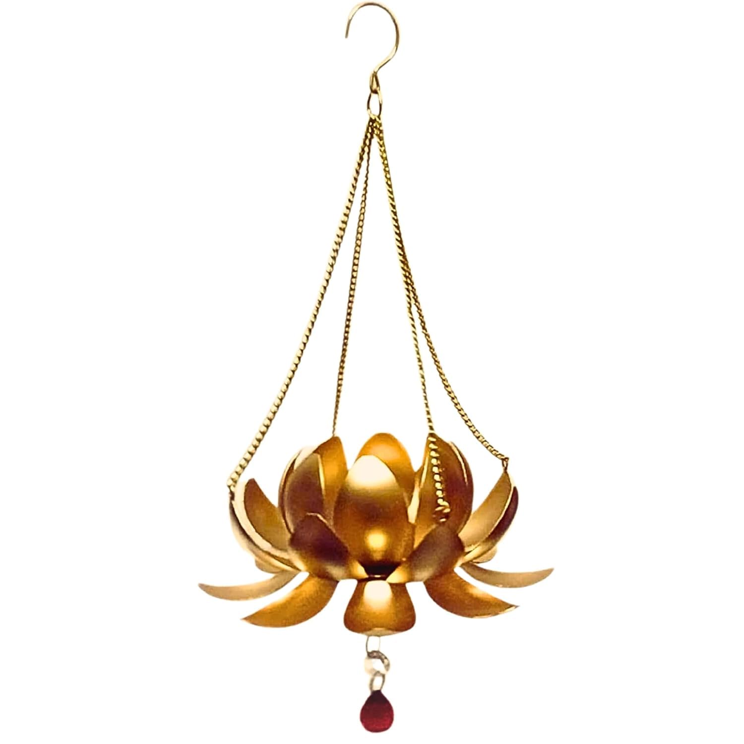 BLLUEX Diwali - Home Decor Metal Lotus Hanging with Tea Light Holder | Design/Look for Festivities Decoration | Gifting Purpose - Made in India (Gold No-1 Set,)