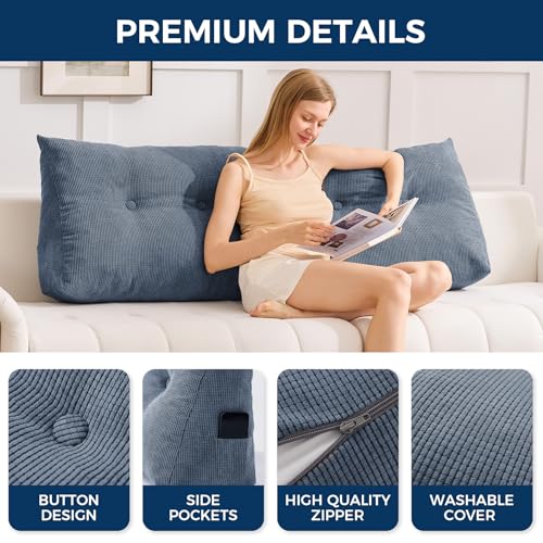 Wedge Pillow Headboard Twin, Triangular Headboard Pillow, Wedge Headboard Pillow for Bed Sofa, Daybed Pillows for Sitting up, Reading or Working with Removable Cover, Navy