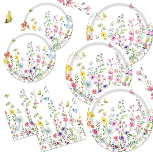 Ensemble De Vaisselle De Décoration De Fête De Pique - Nique De Printemps Comprenant Des Assiettes Et Des Serviettes De Table Pour l'anniversaire De Pique Baby shower Garden Tea Service 16 Portions