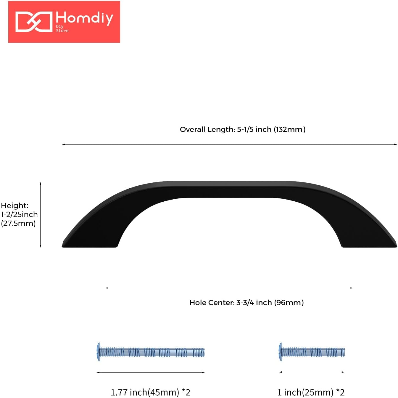 homdiy 10 Pack 3-3/4 Inch Black Cabinet Handles Drawer Handles Aluminum Kitchen Cabinet Hardware Matte Black Cabinet Pulls,96mm Hole Center