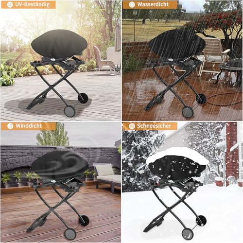 Dokon Premium Grill Abdeckhaube für Weber Q100/Q1000/Q120/Q1200/Q1400, Grillabdeckung Wetterfest Robustes Oxford-Gewebe Tisch Gasgrill Abdeckung für Weber, Enders & Mehr (70x45x32cm) - Schwarz 3