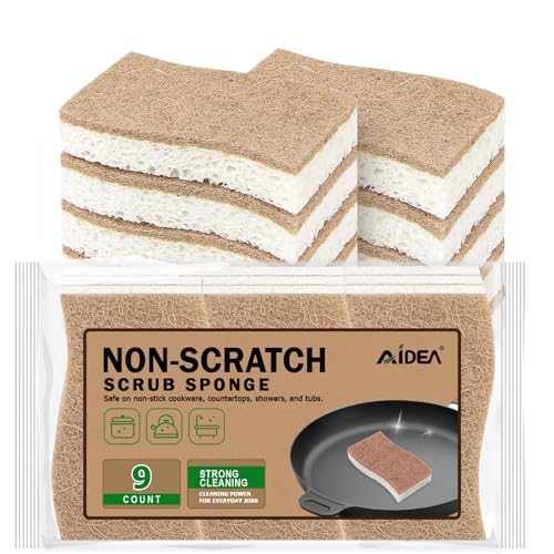 Image of AIDEA Sponges Kitchen, 9Count, Dish Sponges Non Scratch, Natural Sponge for Non-Stick Cookware, Cellulose Scrub Sponge for Dishes, Cleaning Power for Kitchen, Bathroom, Household