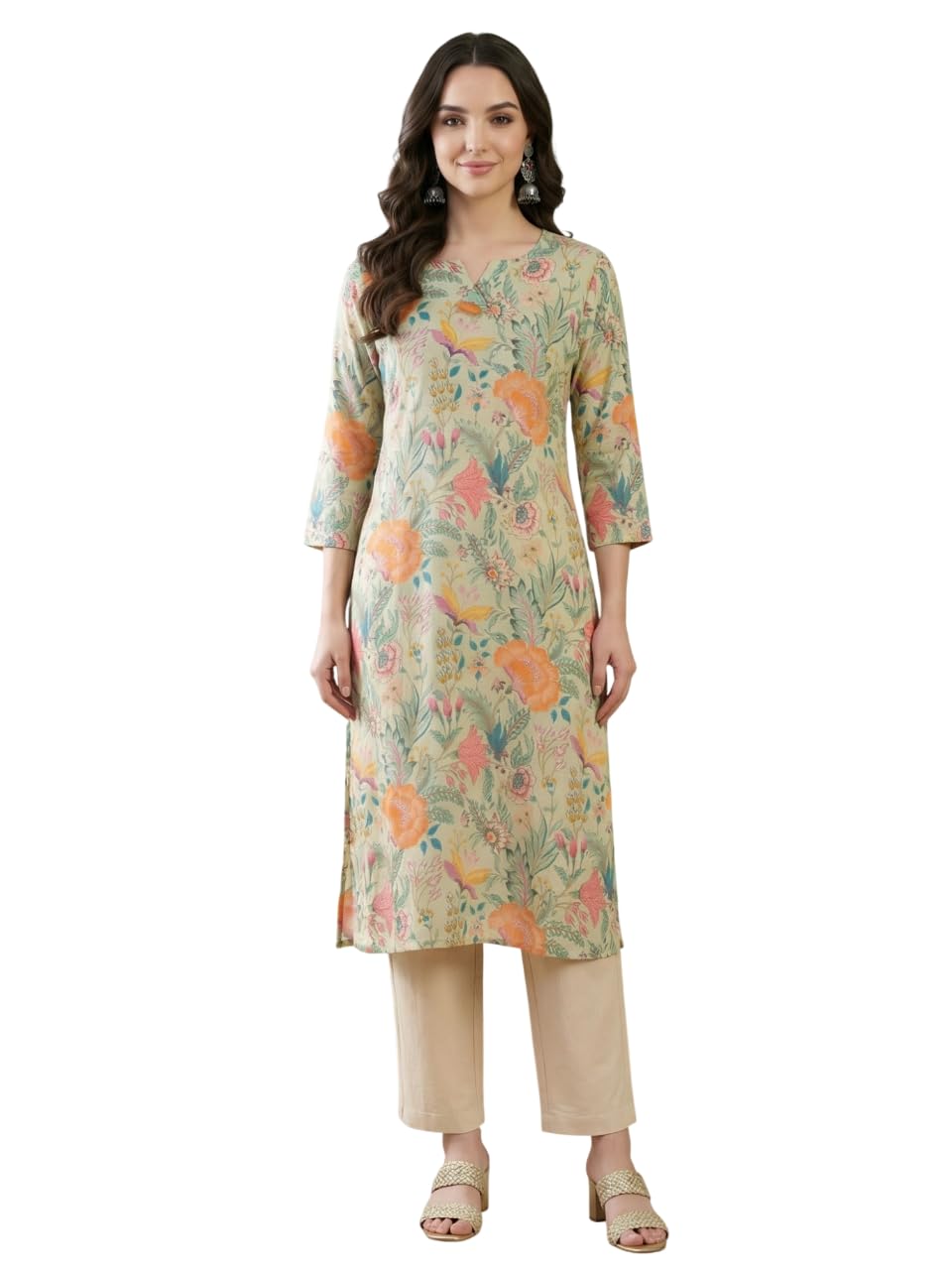 Kalaanj Women's Floral Printed Straight Fit Long Kurti |Comfortable 3/4th Sleeves Kurta | Everyday Wear Casual Kurtis - Review, Price and Buying Guide