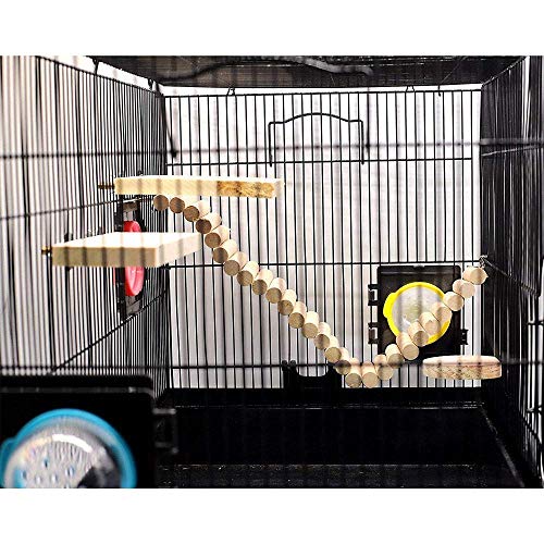 Image of Litewoo Bird Ladder Bridge Swing Toy Natural Wood Stand Platform for Small Birds Parrots Parakeets Conures Cockatiels Canary Lovebirds Hamster Rat (Burlywood)