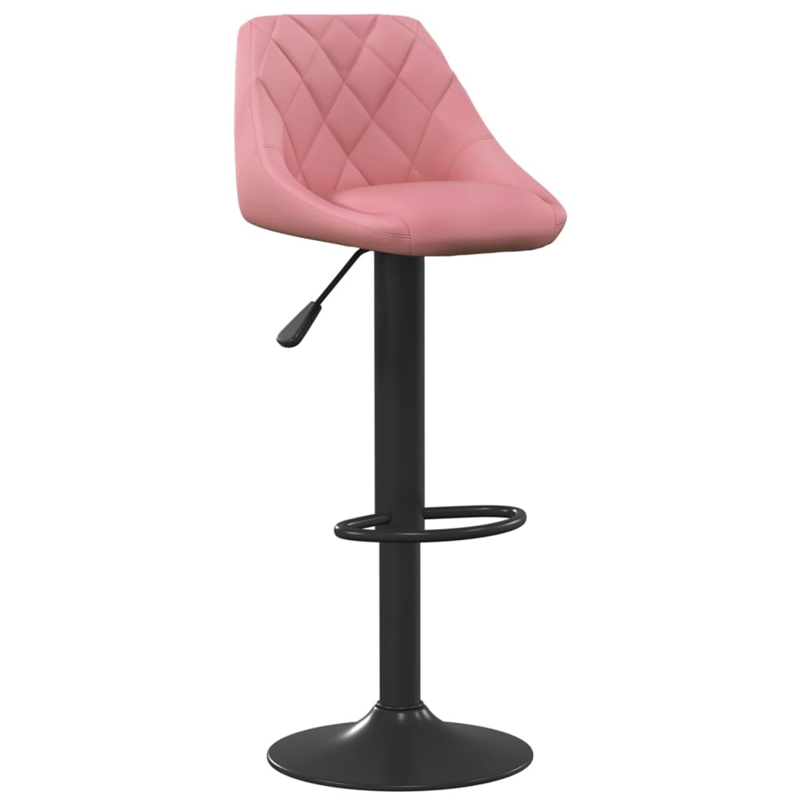 Taburete de bar de terciopelo rosa con resorte de gas, altura regulable (82 – 103 cm), giratorio 360°, reposapiés, estructura de acero, para bar y isla de cocina
