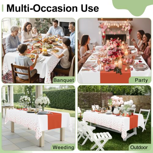 Image of Smiry Plastic Table Cloth Disposable 3 Pack, 54 x 108 Inch Rectangle Waterproof Tablecloth, Printed Gold Table Runner Style for Birthday, Party Decorations, Leakproof & Sturdy, White and Terracotta