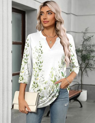 Image of Zeagoo Womens 3 /4 Length Sleeve Tops V Neck Tunic Dressy Casual Blouse