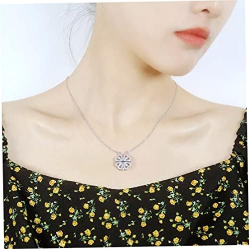 Lucky Four Leaf Clover Necklace, Heart Shape Neck Chain Jewelry Gift for Women Girl for Valentine's Day Anniversary Birthdays Silver