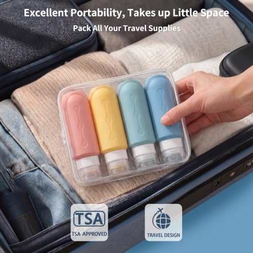 Image of Gemice Travel Bottles for Toiletries, Tsa Approved Travel 6oz Size Containers with Clear Bag, BPA Free Leak Proof Travel Tubs Refillable Liquid Travel Accessories for Cometic Shampoo Lotion